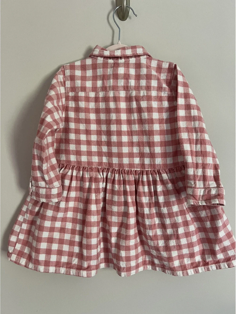 Vintage 90s Baby Gap Pink White Flannel Button Front Long Sleeve Dress